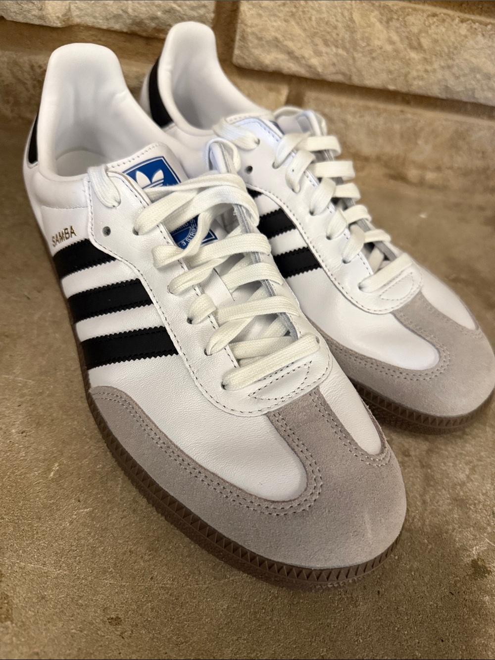 adidas Samba Leather Sneakers in White and Black with Gum Sole